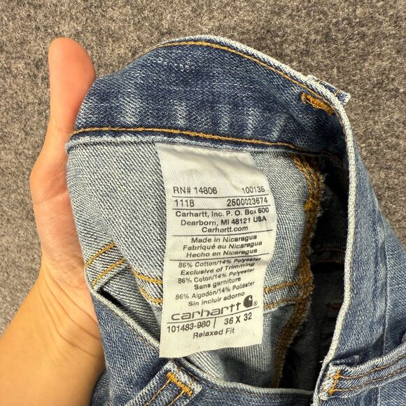 Carhartt Jeans Men 36*32 Blue Denim Medium Wash Mid Rise Straight Pockets - Picture 8 of 9